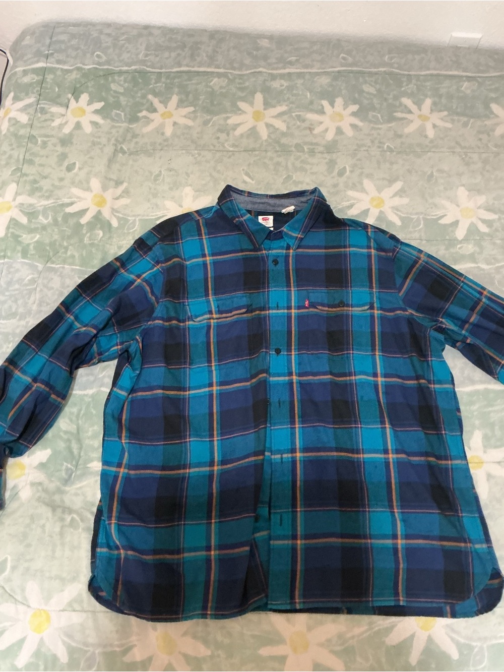 Levi's Blue and Teal Plaid Button-Down Shirt - Picture 3 of 3